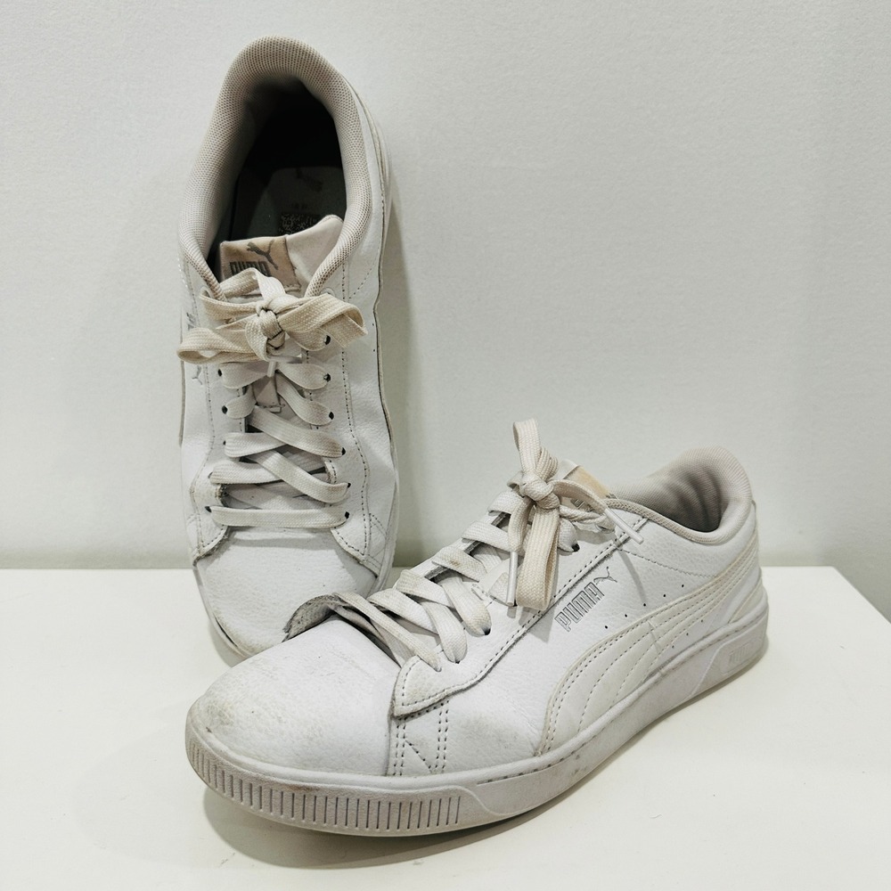 Puma Shoe Court Pure Women's 8.5 White Leather Low Top Sneakers 383115-02